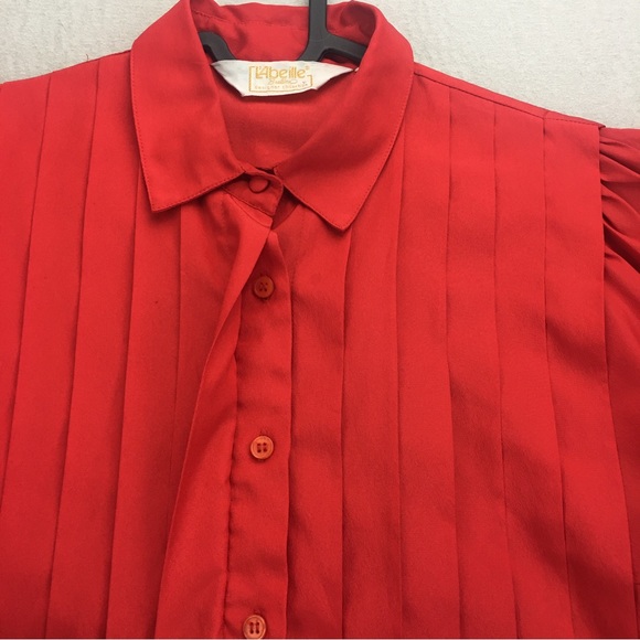 Vintage L'Abeille Beeline Pleated Blouse Top Shirt Womens SZ 8 Business Wear Red - Picture 7 of 11